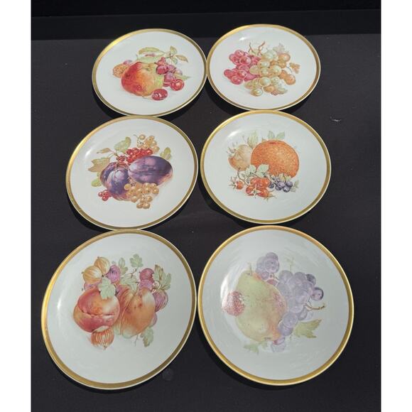 6 Vintage PMR Bavaria Germany Golden Crown E&R 1886 Fruit Orchard Plate Set Nice - Picture 2 of 10